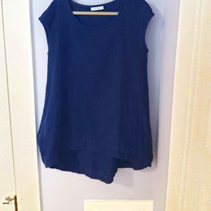 bryn Walker hi lo lantern hem tunic, rich blue linen, EUC, size S